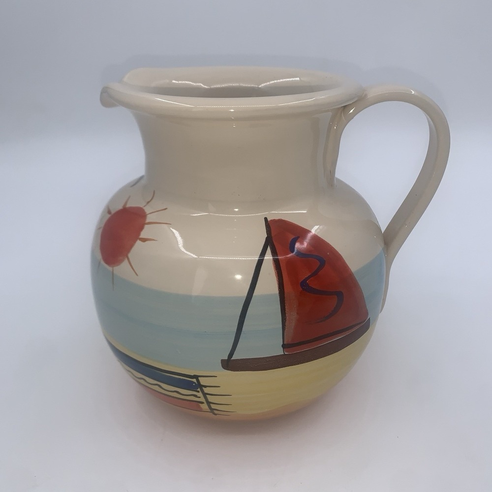 Pier 1 Imports Pitcher Beach Sailboat Summer Fun Surf Sand Discontinued EUC